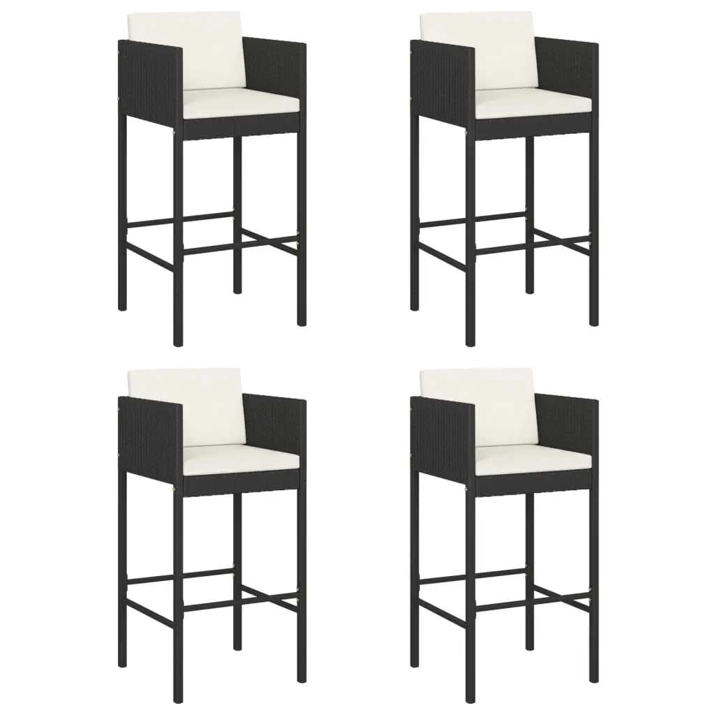 Bar Stools 4 pcs with Cushions Black Poly Rattan 316660 - Furniture