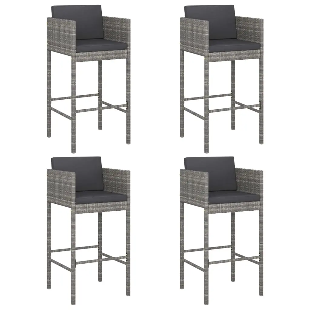 Bar Stools 4 pcs with Cushions Grey Poly Rattan 316661 - Furniture