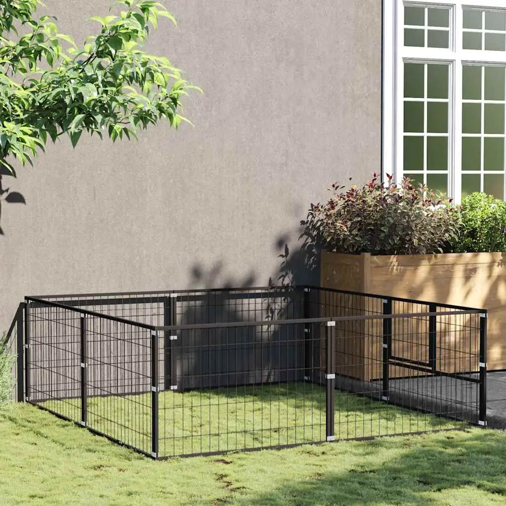 Dog Kennel Black 4 m² Steel 3082109 - Pets
