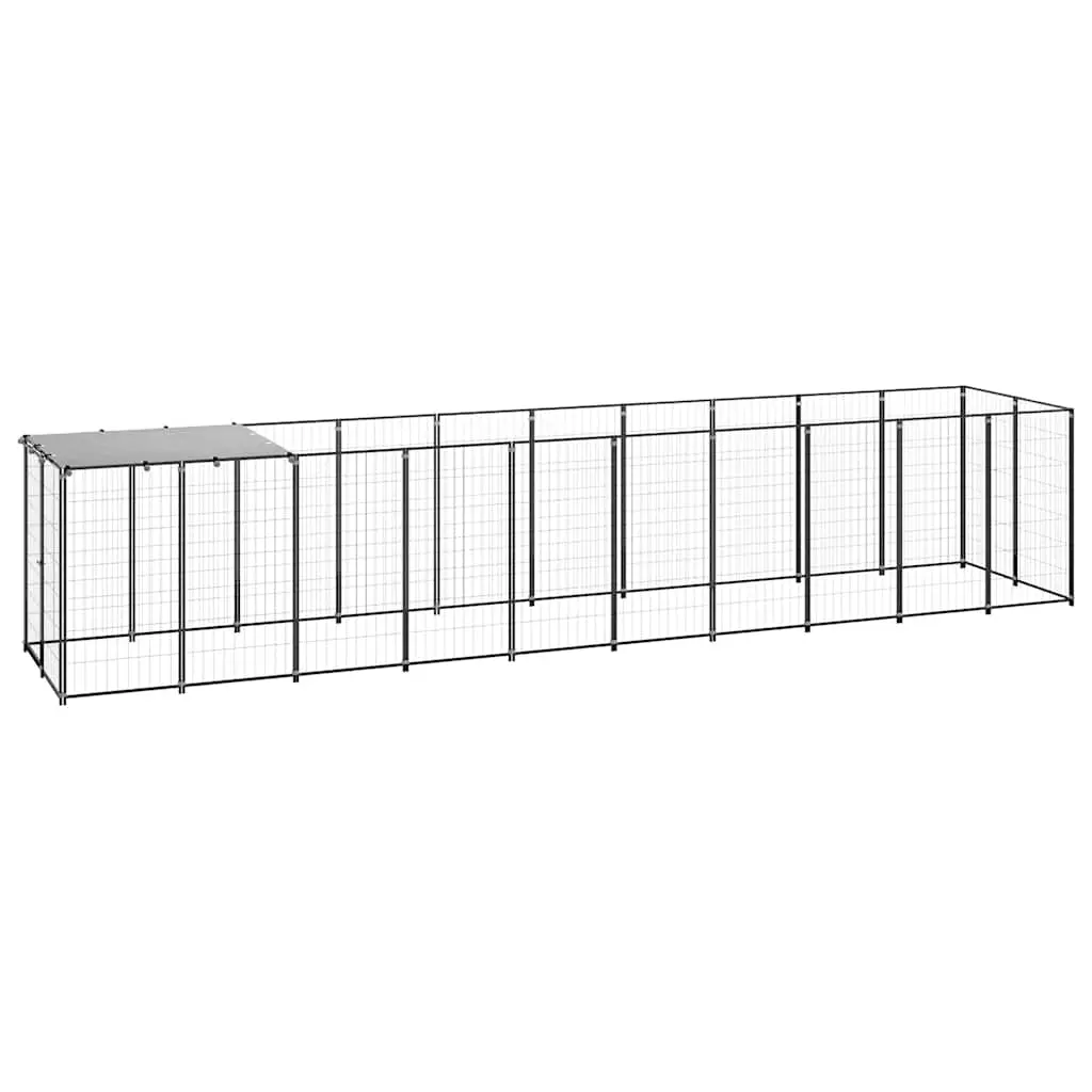 Dog Kennel Black 6.05 m² Steel 3082201 - Pets