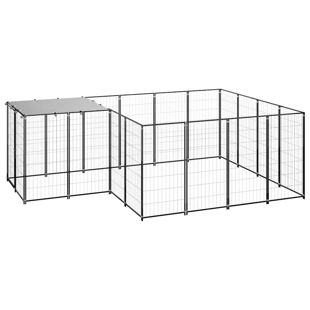 Dog Kennel Black 6.05 m² Steel 3082205 - Pets