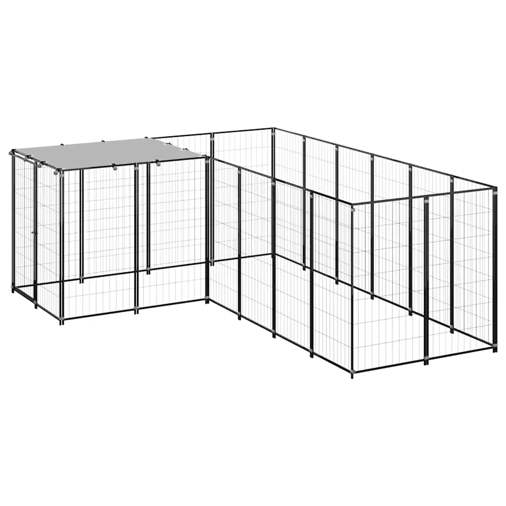 Dog Kennel Black 4.84 m² Steel 3082211 - Pets