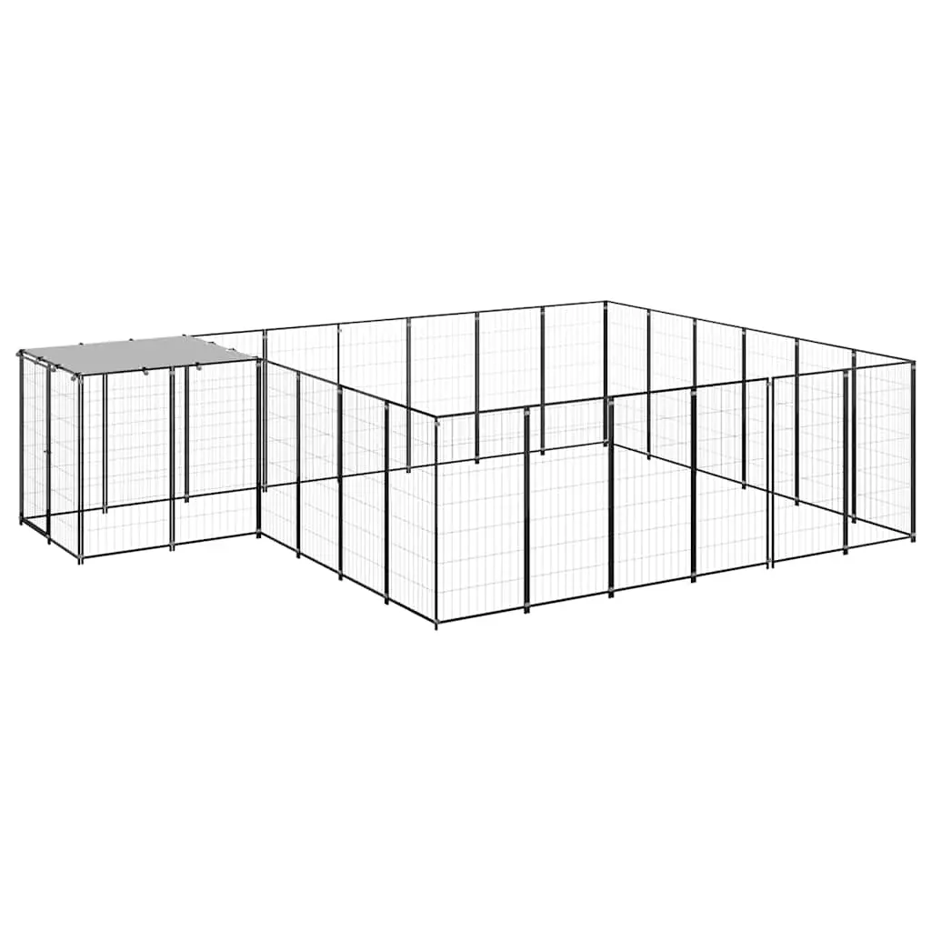 Dog Kennel Black 12.1 m² Steel 3082213 - Pets