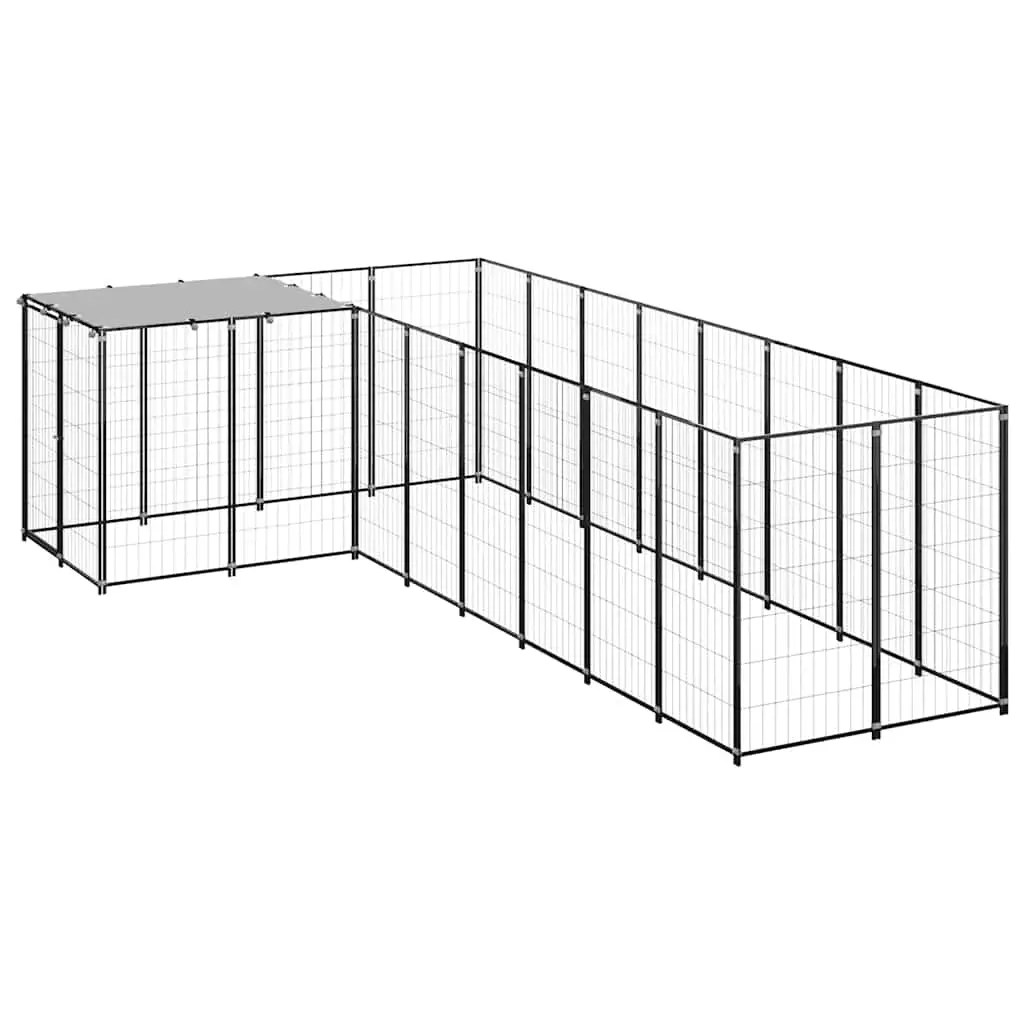 Dog Kennel Black 6.05 m² Steel 3082225 - Pets