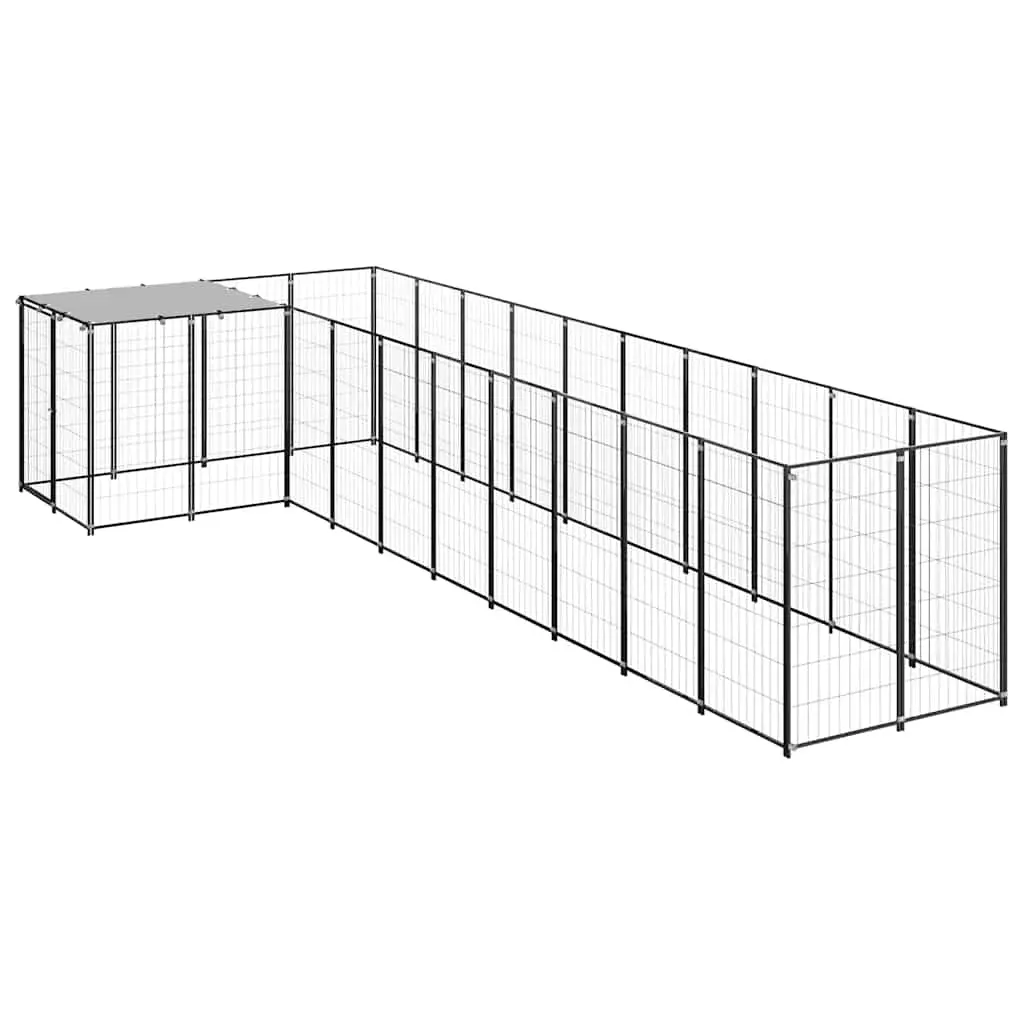 Dog Kennel Black 7.26 m² Steel 3082237 - Pets