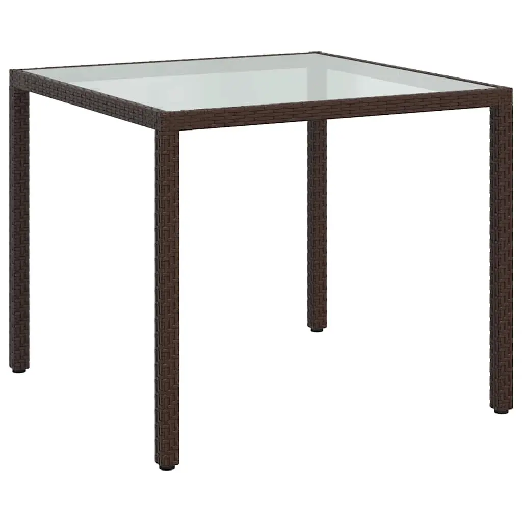 Garden Table 90x90x75 cm Tempered Glass and Poly Rattan Brown 316697 - Furniture