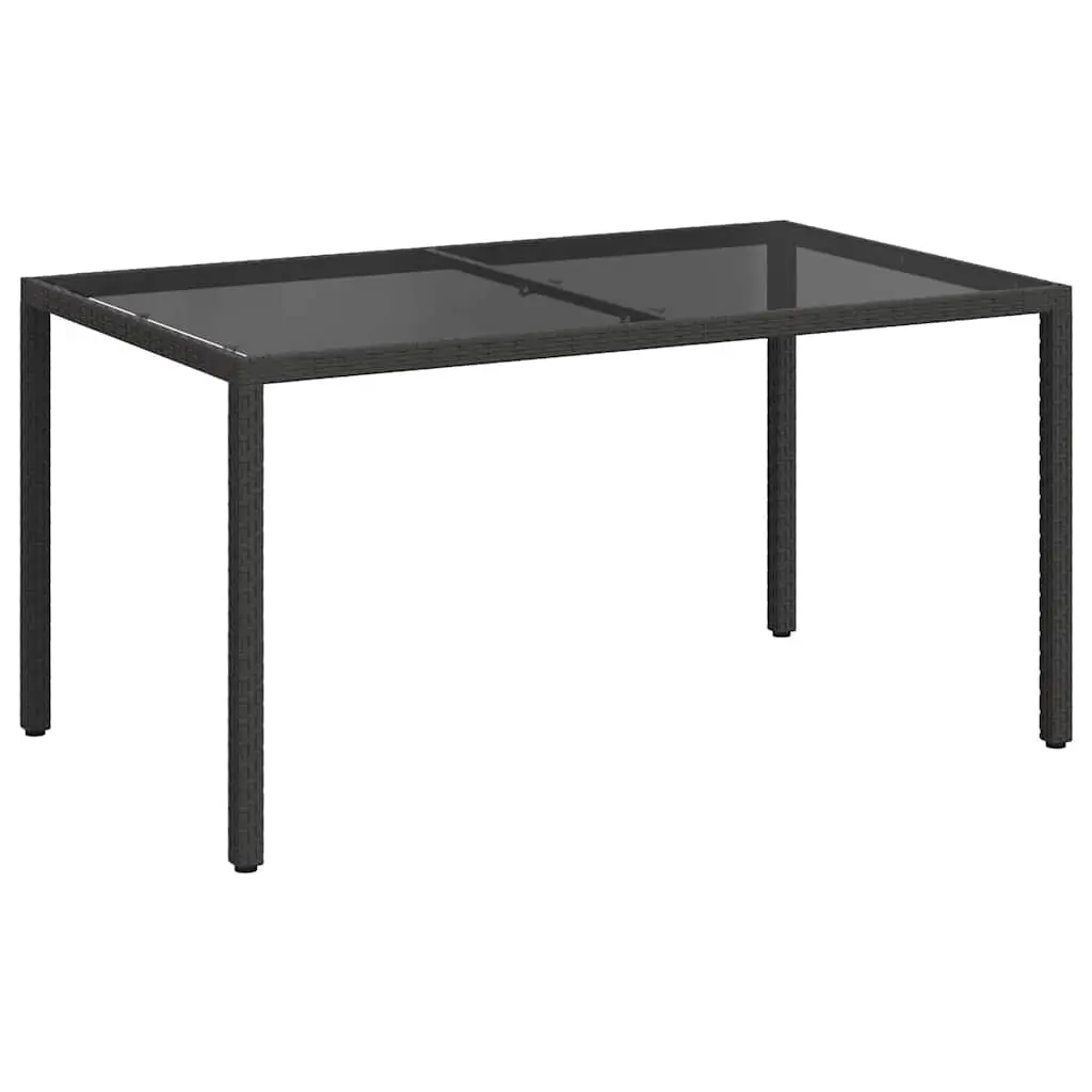 Garden Table 150x90x75 cm Tempered Glass and Poly Rattan Black 316706 - Furniture