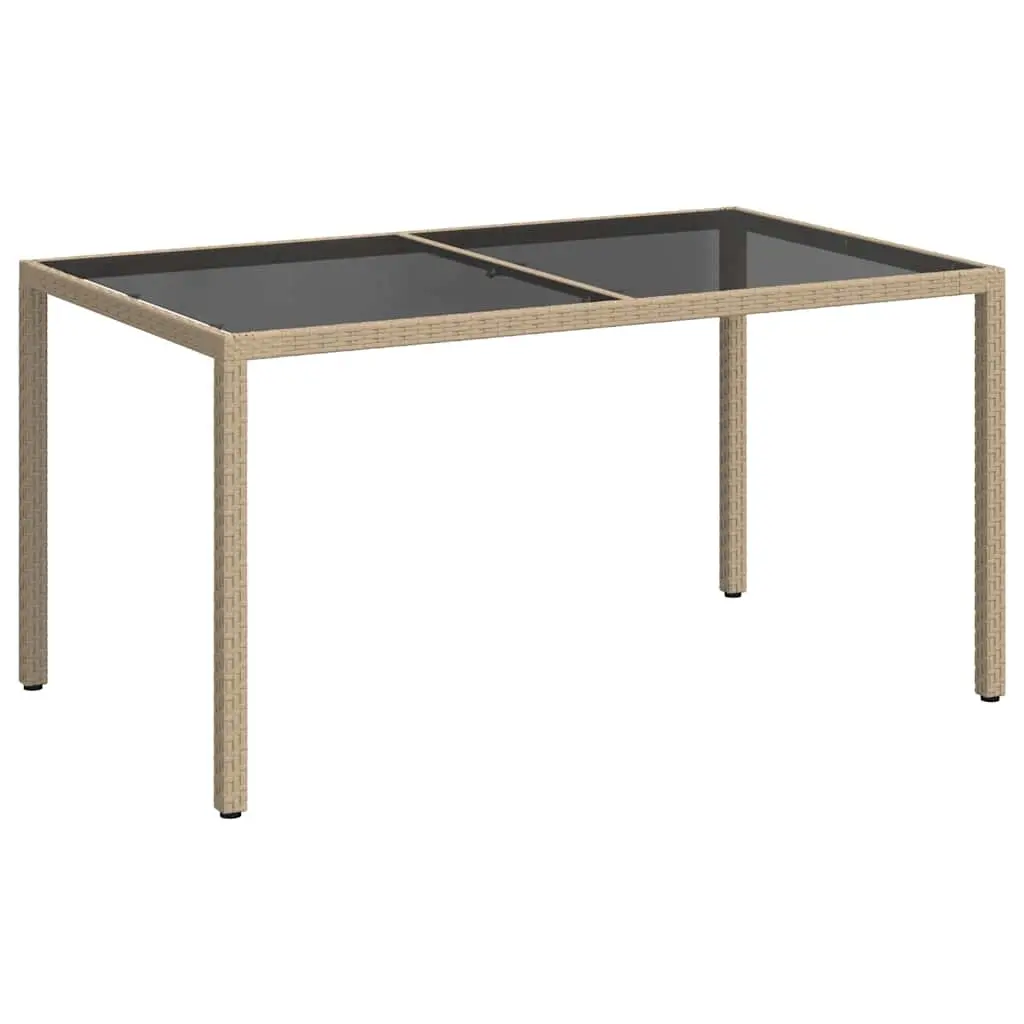 Garden Table 150x90x75 cm Tempered Glass and Poly Rattan Beige 316710 - Furniture