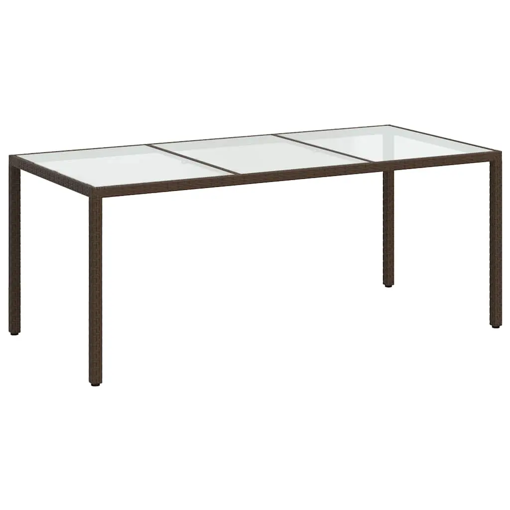 Garden Table Brown 190x90x75 cm Tempered Glass and Poly Rattan 316711 - Furniture