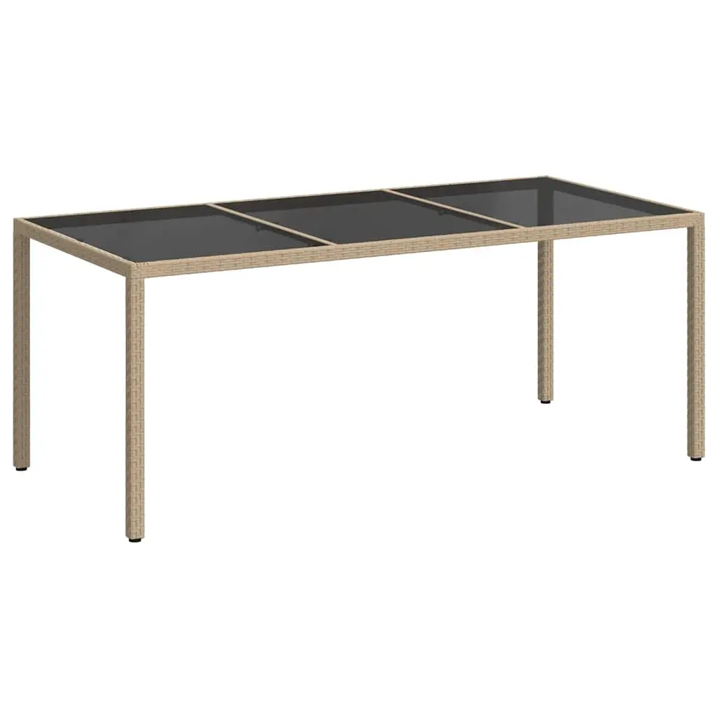 Garden Table Beige 190x90x75 cm Tempered Glass and Poly Rattan 316717 - Furniture