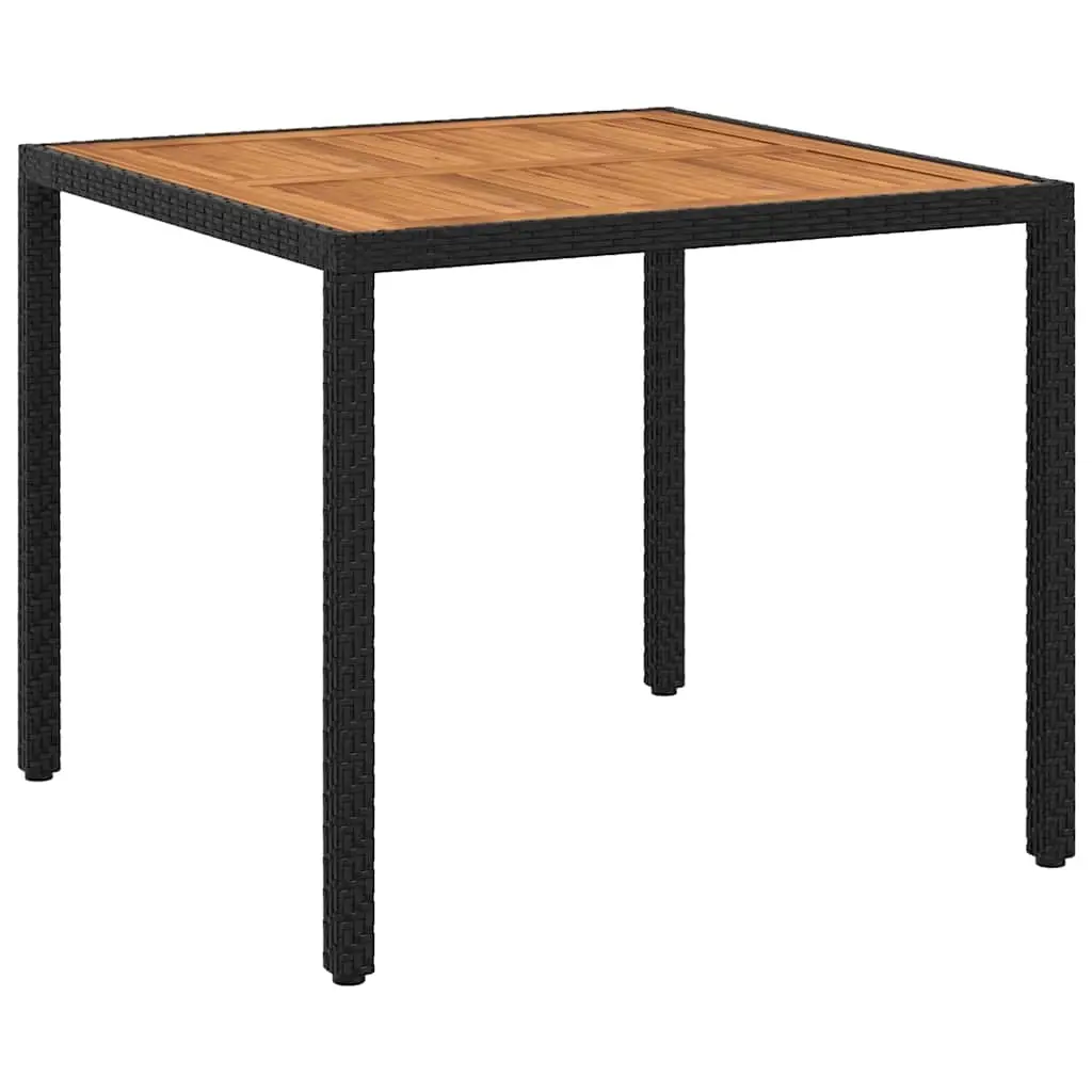 Garden Table 90x90x75 cm Poly Rattan and Acacia Wood Black 316718 - Furniture