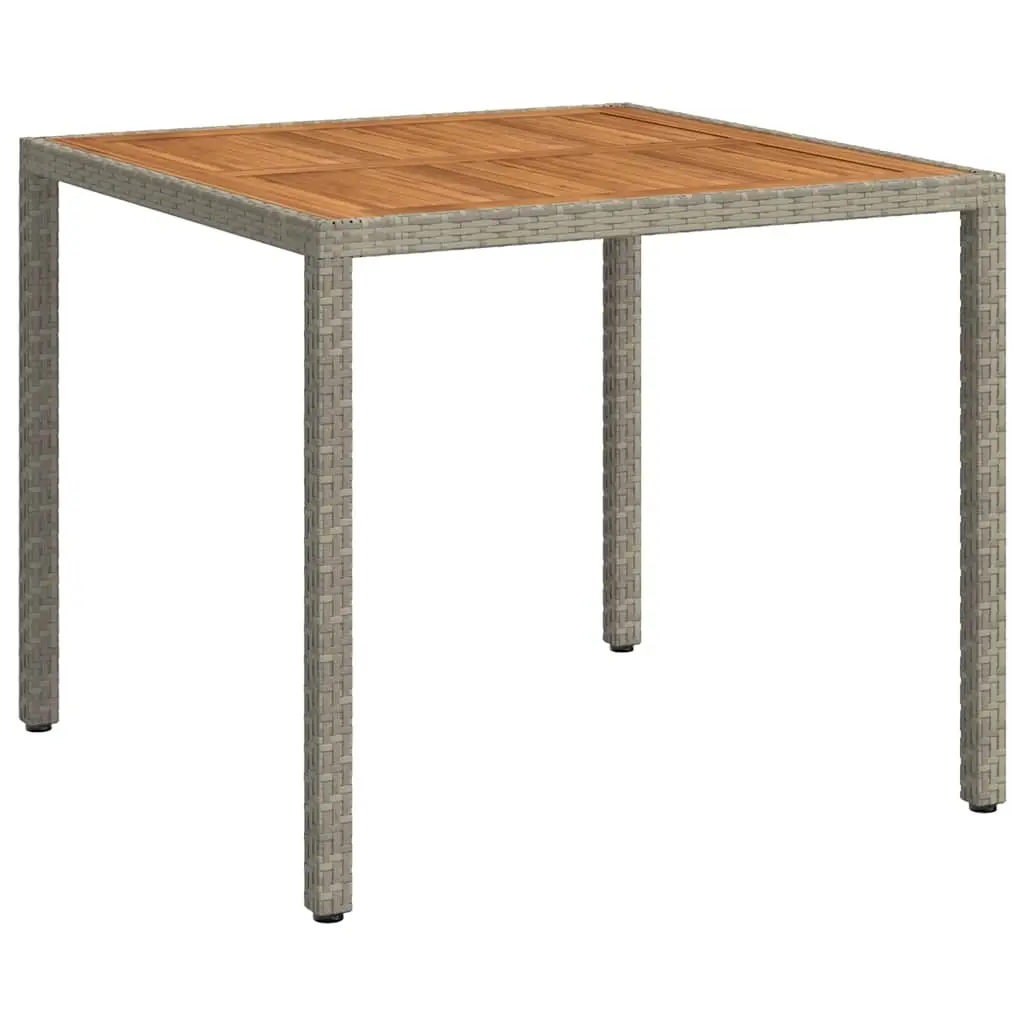 Garden Table 90x90x75 cm Poly Rattan and Acacia Wood Grey 316719 - Furniture