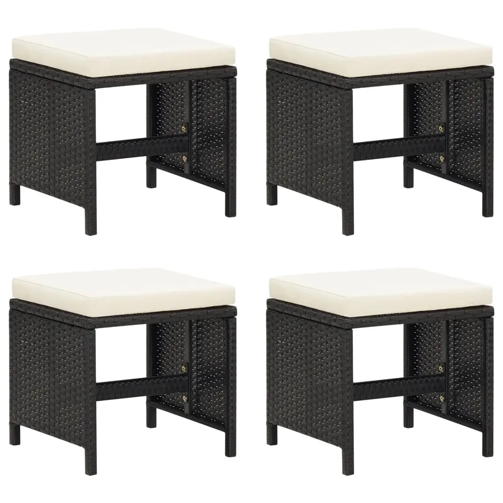 Garden Stools 4 pcs with Cushions Poly Rattan Black 316748 - Furniture