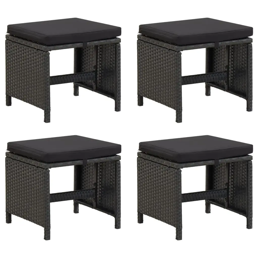 Garden Stools 4 pcs with Cushions Poly Rattan Black 316749 - Furniture