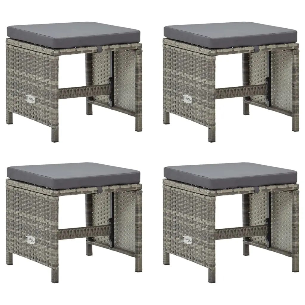 Garden Stools 4 pcs with Cushions Poly Rattan Grey 316750 - Up to 65% off Outdoor Furniture