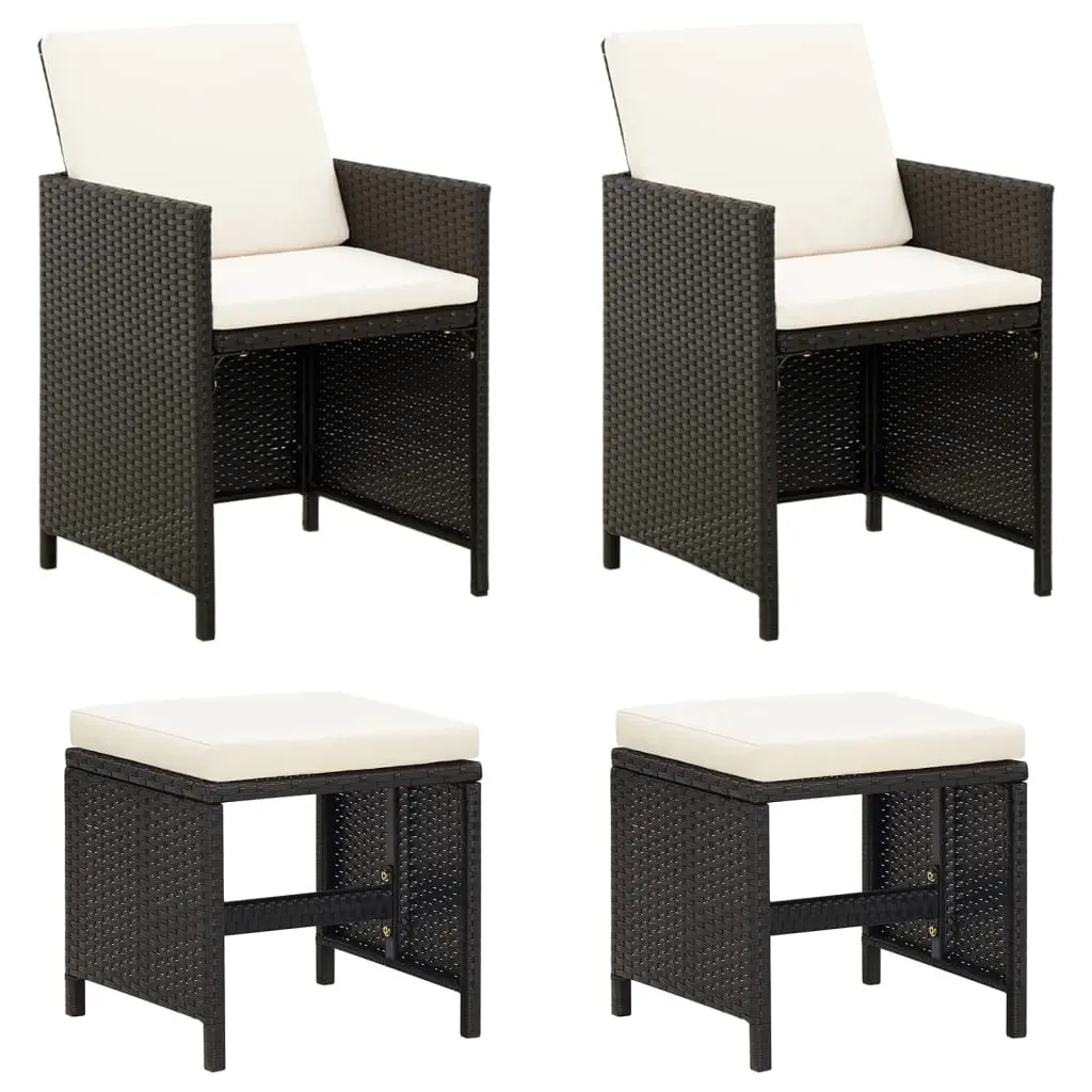4 Piece Garden Chair and Stool Set Poly Rattan Black 316751 - Furniture