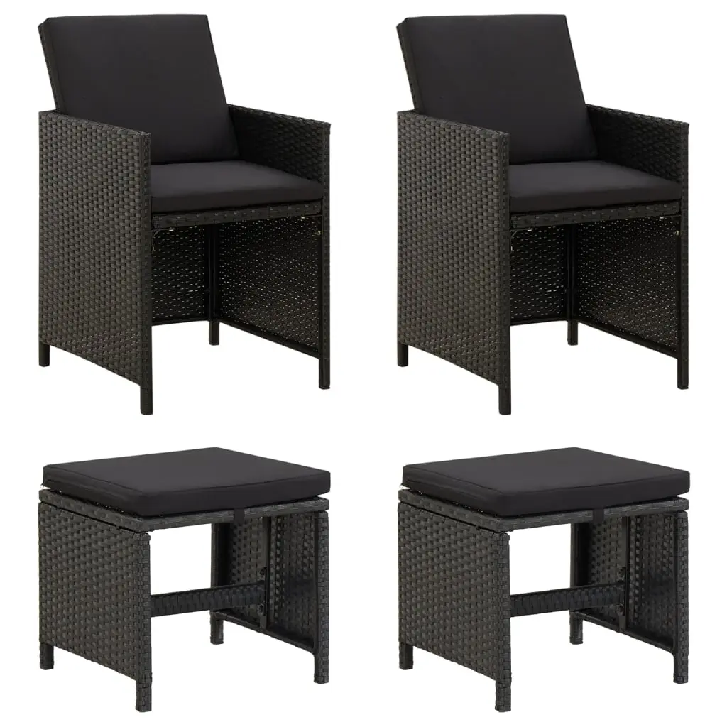 4 Piece Garden Chair and Stool Set Poly Rattan Black 316752 - Furniture