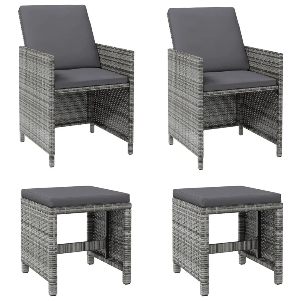 4 Piece Garden Chair and Stool Set Poly Rattan Grey 316753 - Furniture
