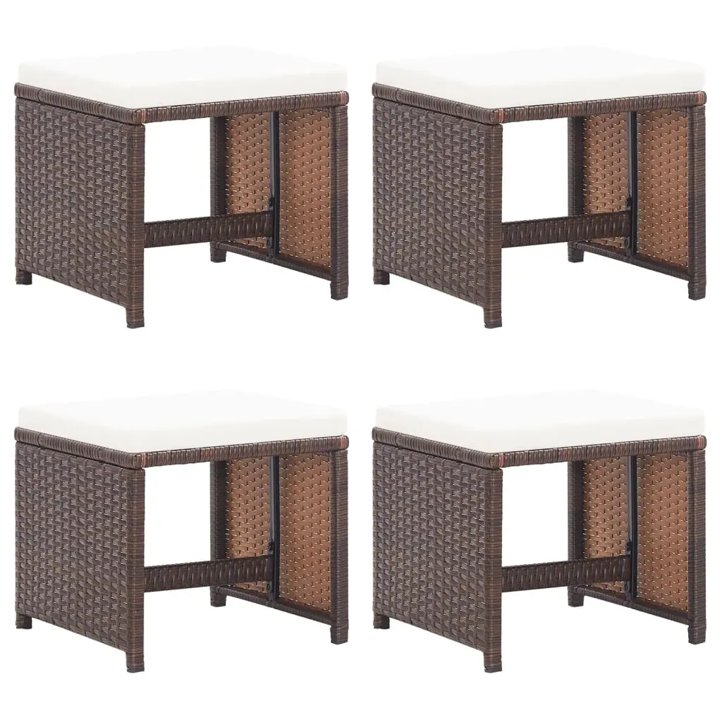 Garden Stools 4 pcs with Cushions Poly Rattan Brown 316778 - Furniture