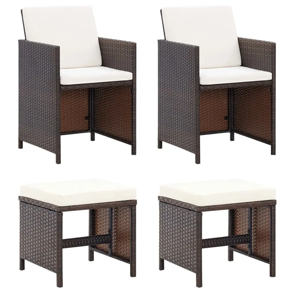 4 Piece Garden Chair and Stool Set Poly Rattan Brown 316780 - Furniture