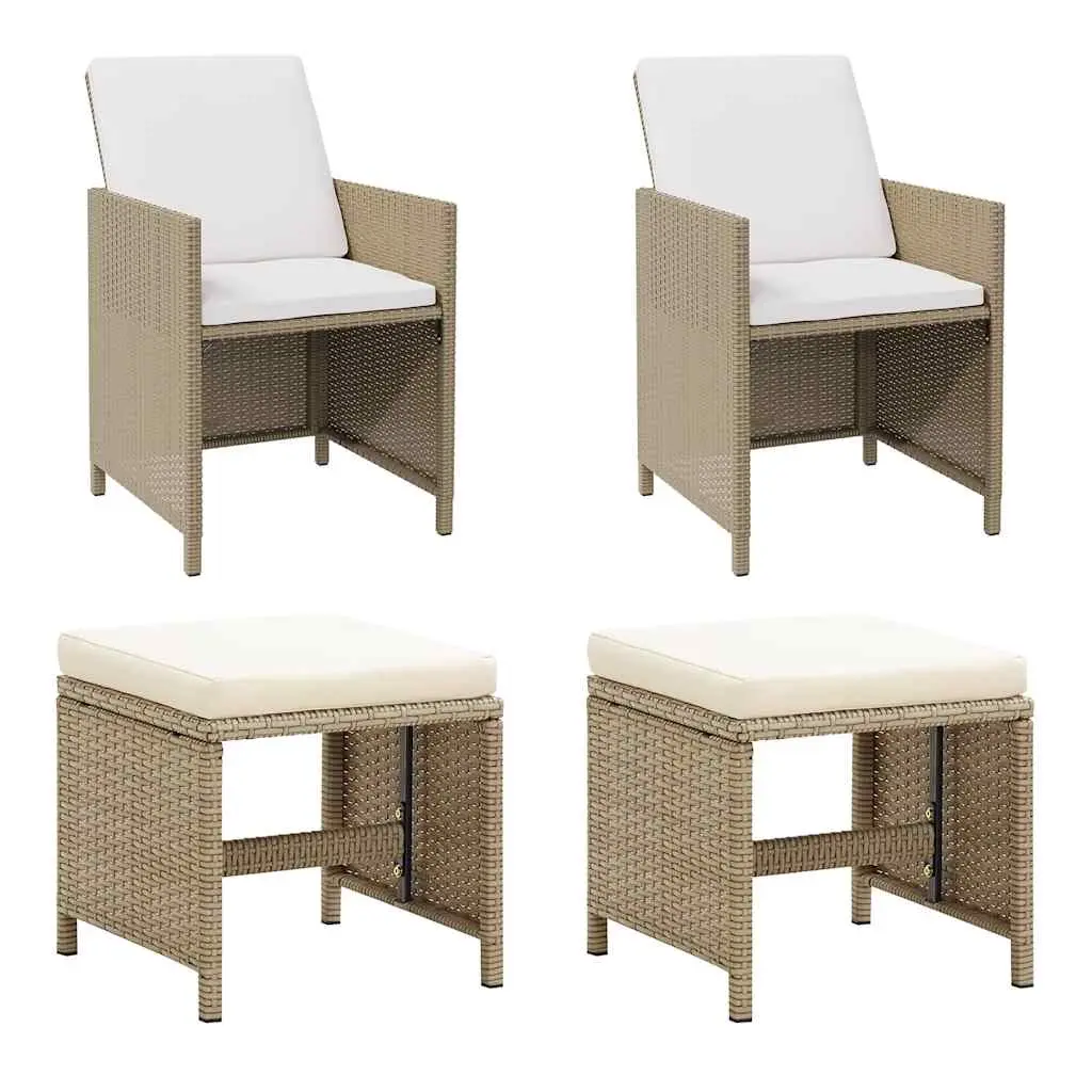Garden Chairs with Stools 2 pcs Poly Rattan Beige 316781 - Furniture