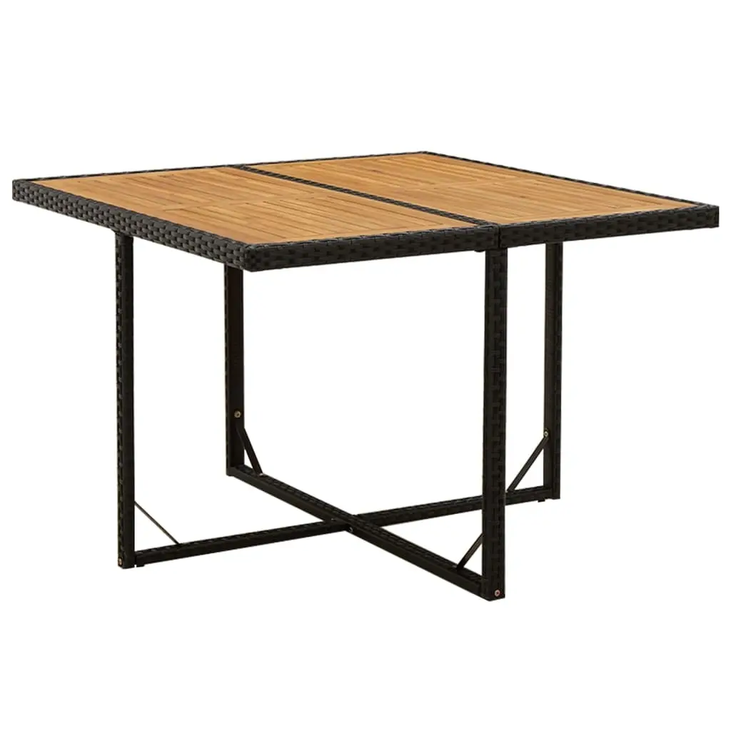 Garden Table Black 109x107x74 cm Poly Rattan&Solid Wood Acacia 316790 - Furniture