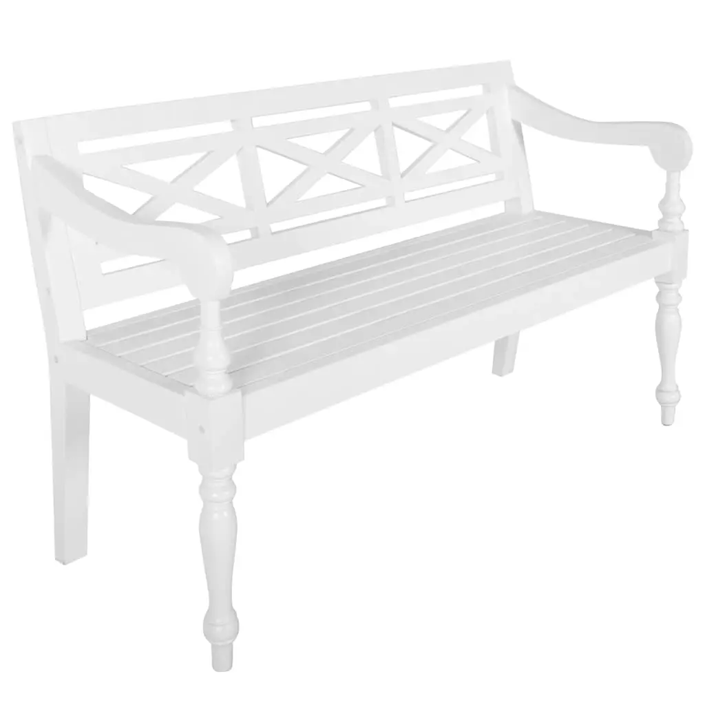 Batavia Bench 123 cm Solid Mahogany Wood White 337077 - Furniture