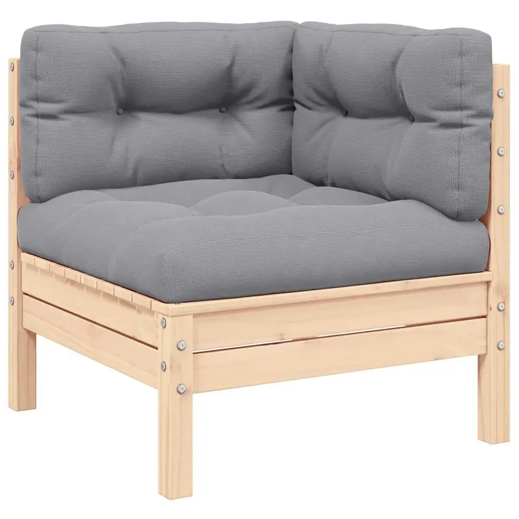 Garden Corner Sofa with Grey Cushions Solid Pinewood 806627 - Furniture