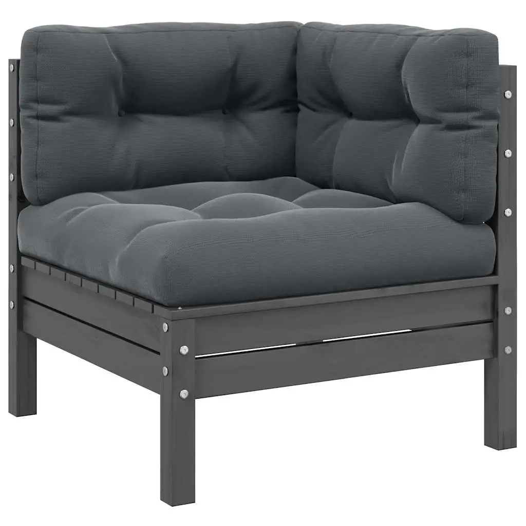 Garden Corner Sofa with Anthracite Cushions Grey Solid Pinewood 806630 - Furniture