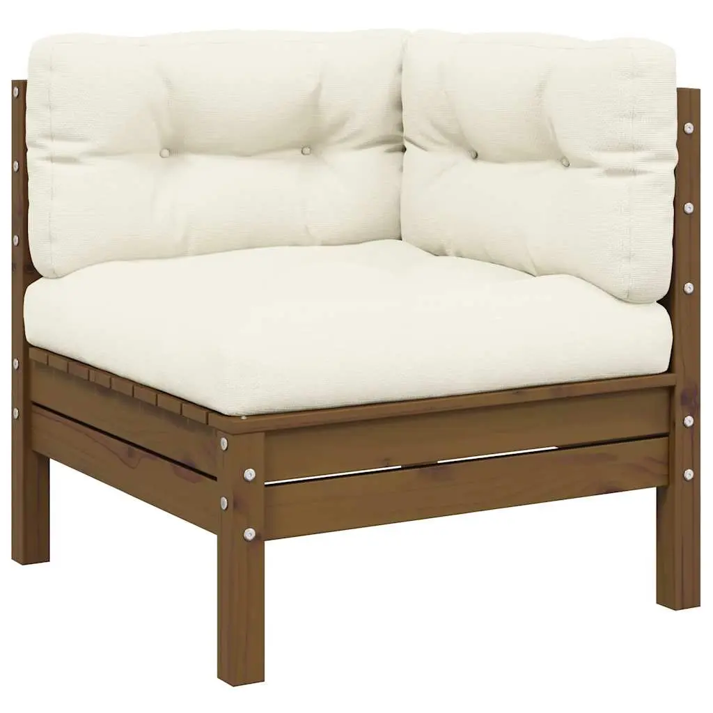 Garden Corner Sofa with Cushions Honey Brown Solid Pinewood 806631 - Furniture