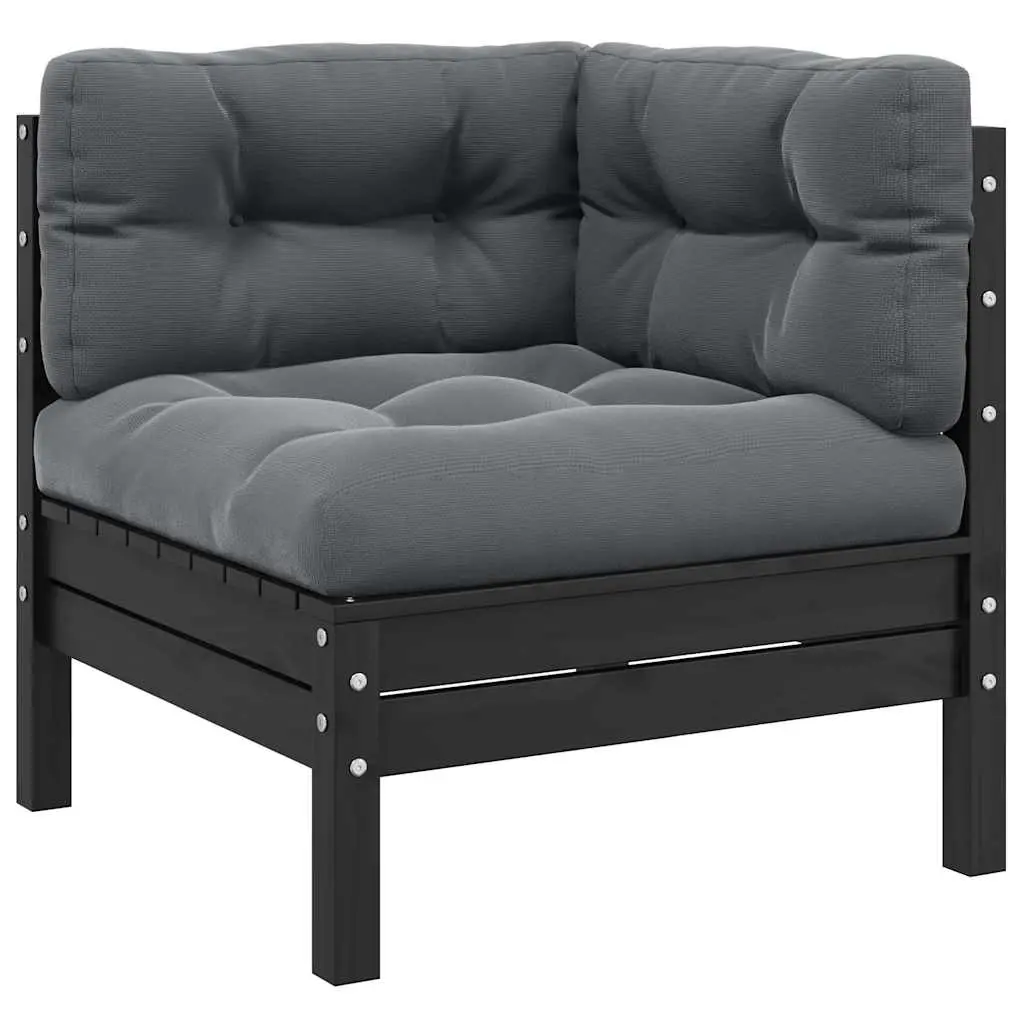 Garden Corner Sofa with Cushions Black Solid Pinewood 806632 - Furniture