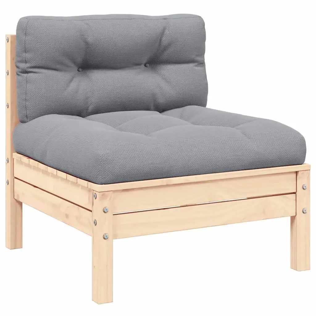 Garden Middle Sofa with Grey Cushions Solid Pinewood 806633 - Furniture