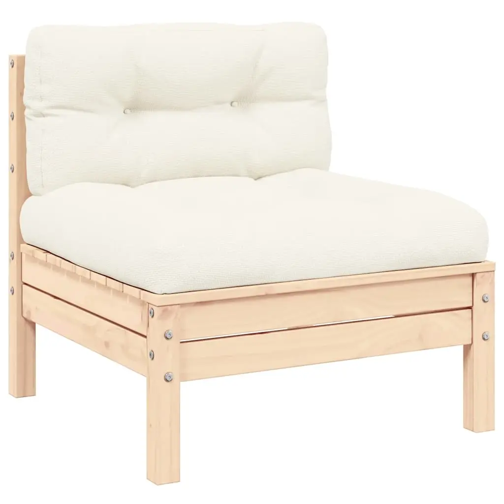 Garden Middle Sofa with Cream Cushions Solid Pinewood 806634 - Furniture