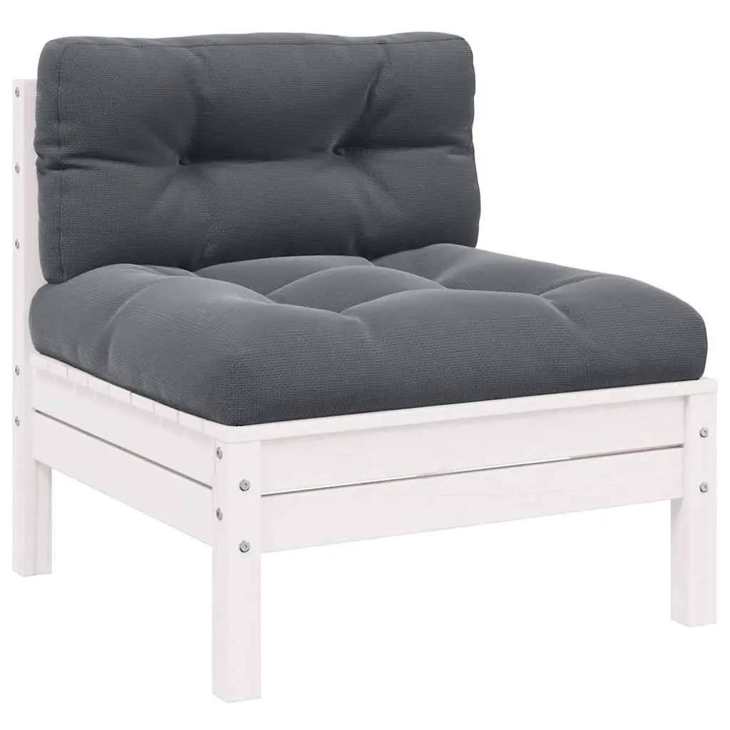 Garden Middle Sofa with Cushions White Solid Pinewood 806635 - Furniture