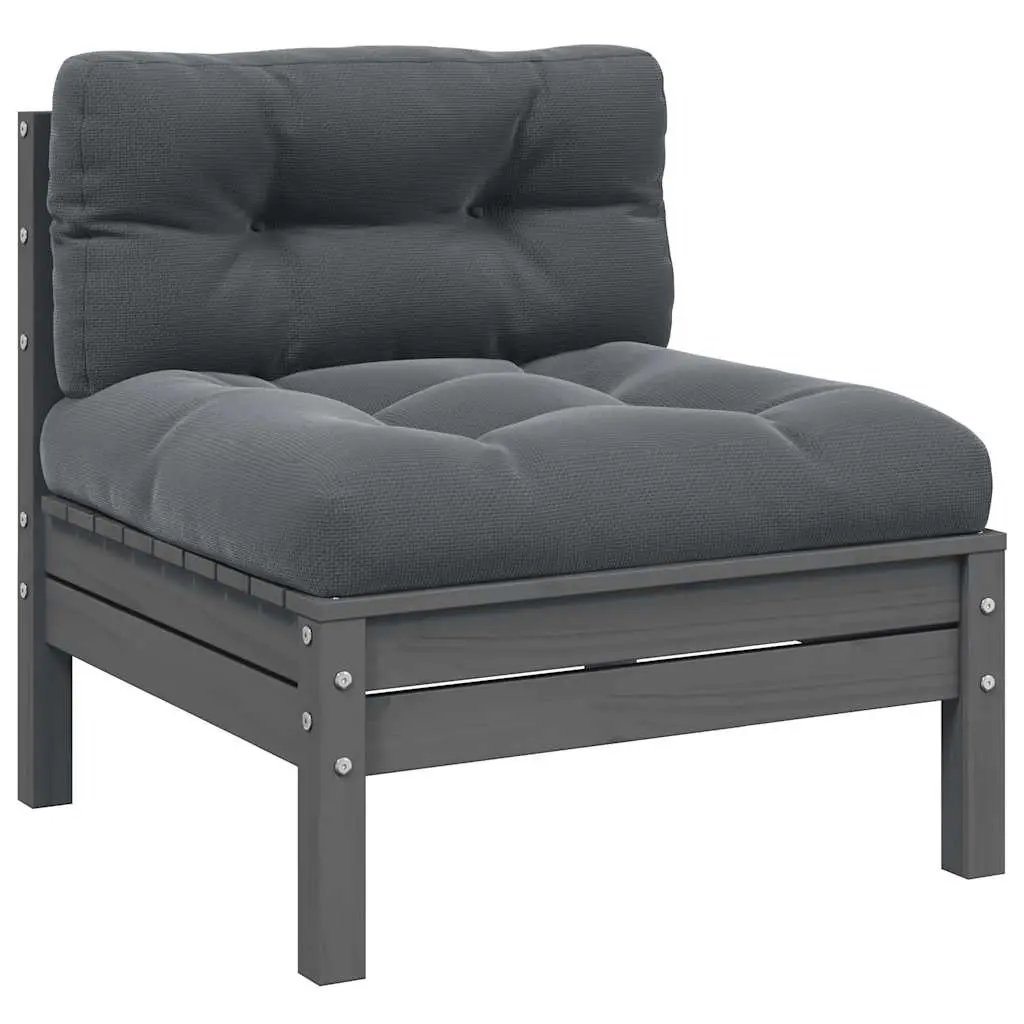 Garden Middle Sofa with Anthracite Cushions Grey Solid Pinewood 806636 - Furniture