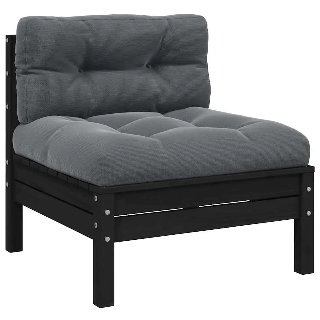 Garden Middle Sofa with Cushions Black Solid Pinewood 806638 - Furniture
