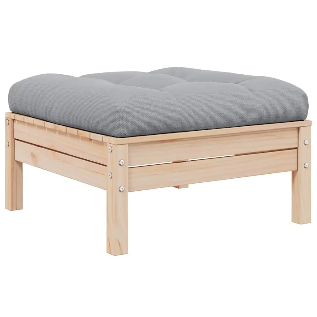 Garden Footstool with Grey Cushion Solid Pinewood 806639 - Furniture