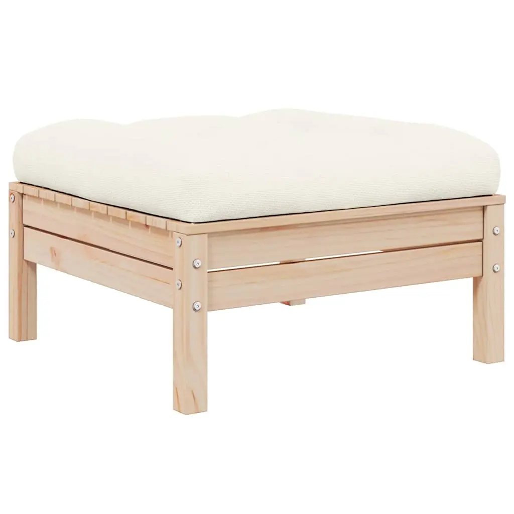 Garden Footstool with Cream Cushion Solid Pinewood 806640 - Furniture
