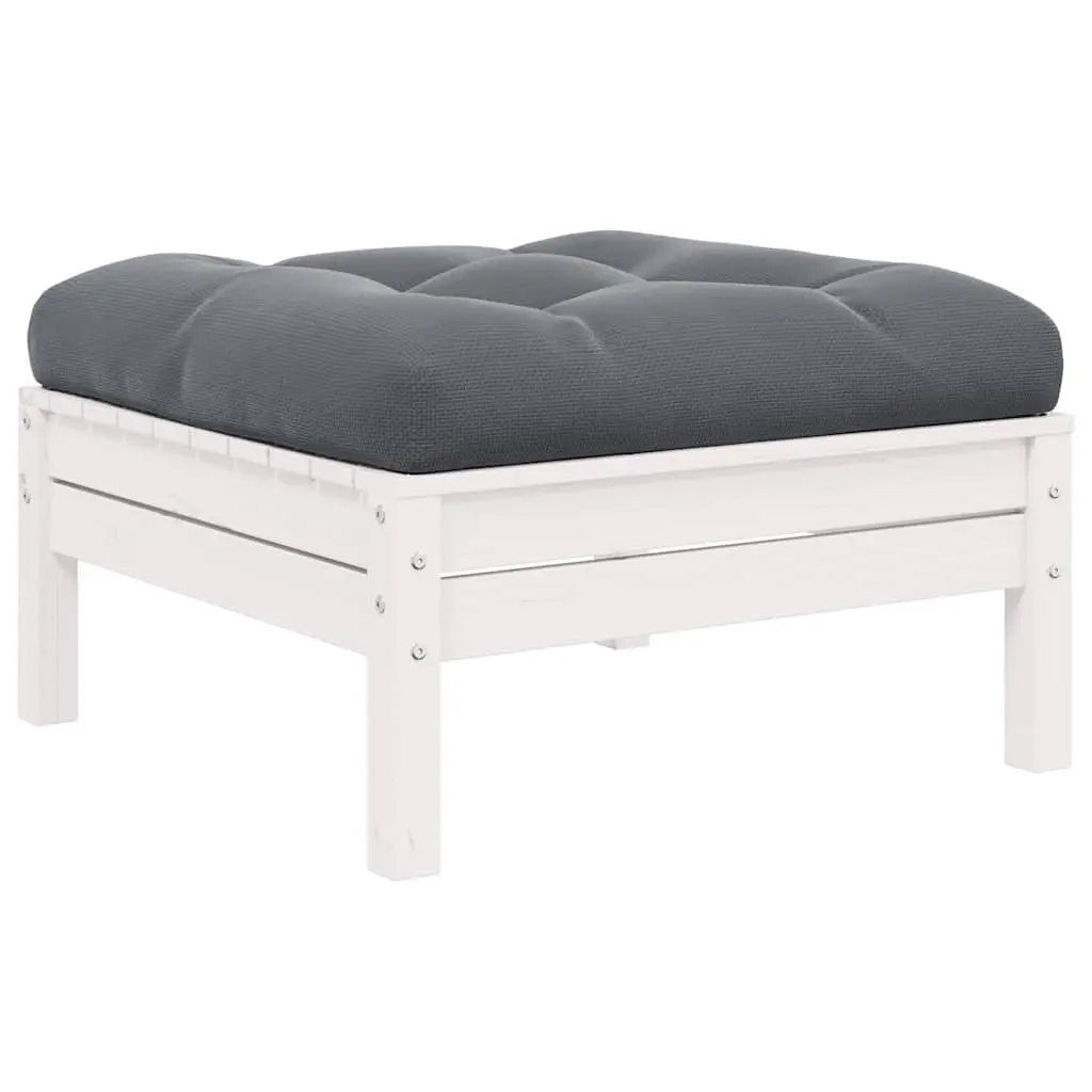 Garden Footstool with Anthracite Cushion White Solid Pinewood 806641 - Furniture