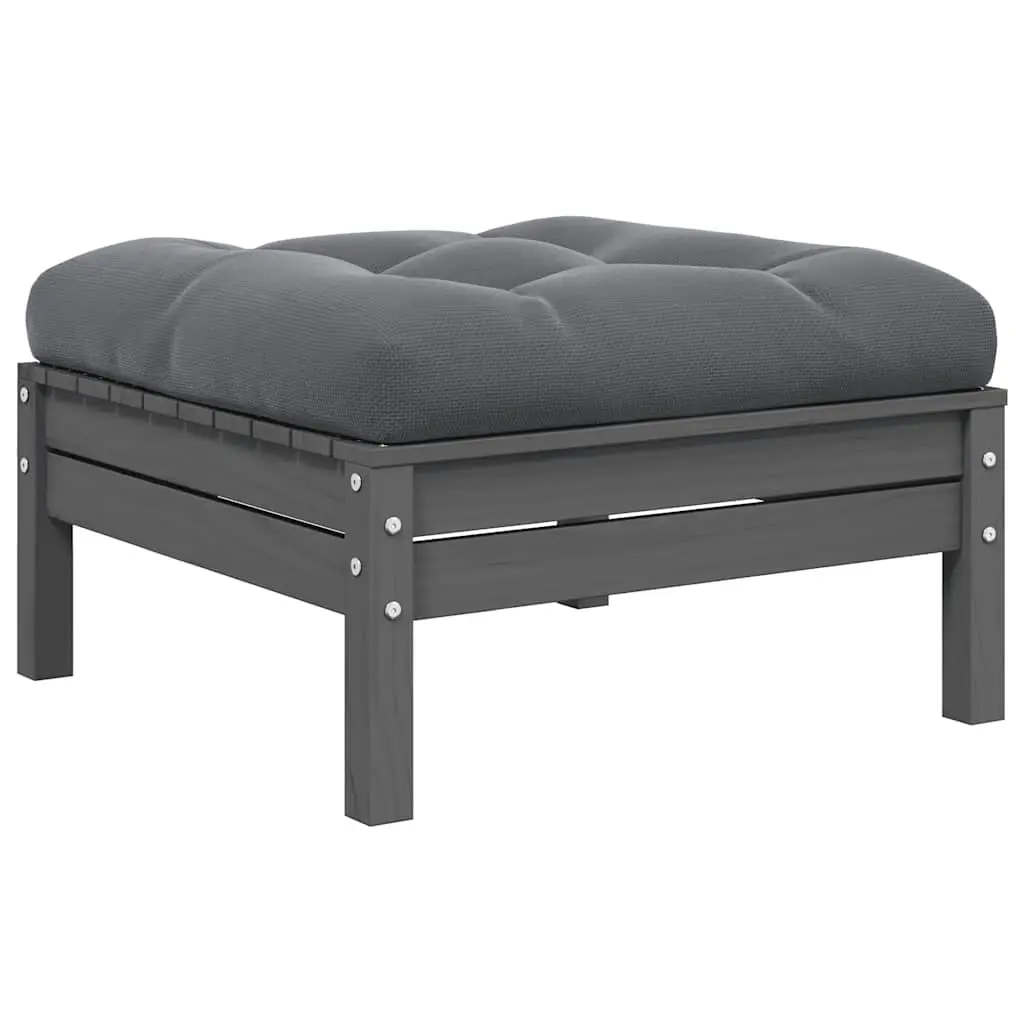Garden Footstool with Anthracite Cushion Grey Solid Pinewood 806642 - Furniture