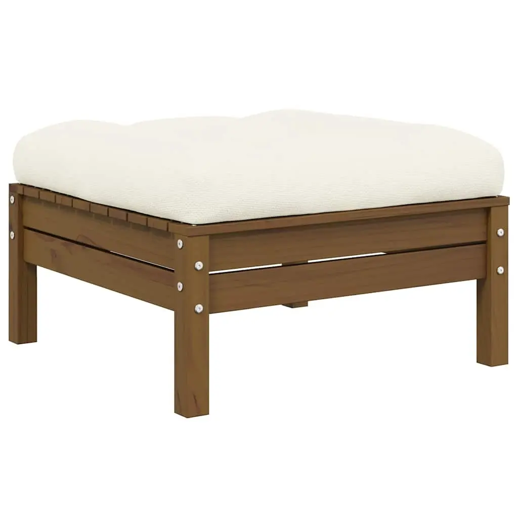 Garden Footstool with Cream Cushion Honey Brown Solid Pinewood 806643 - Furniture