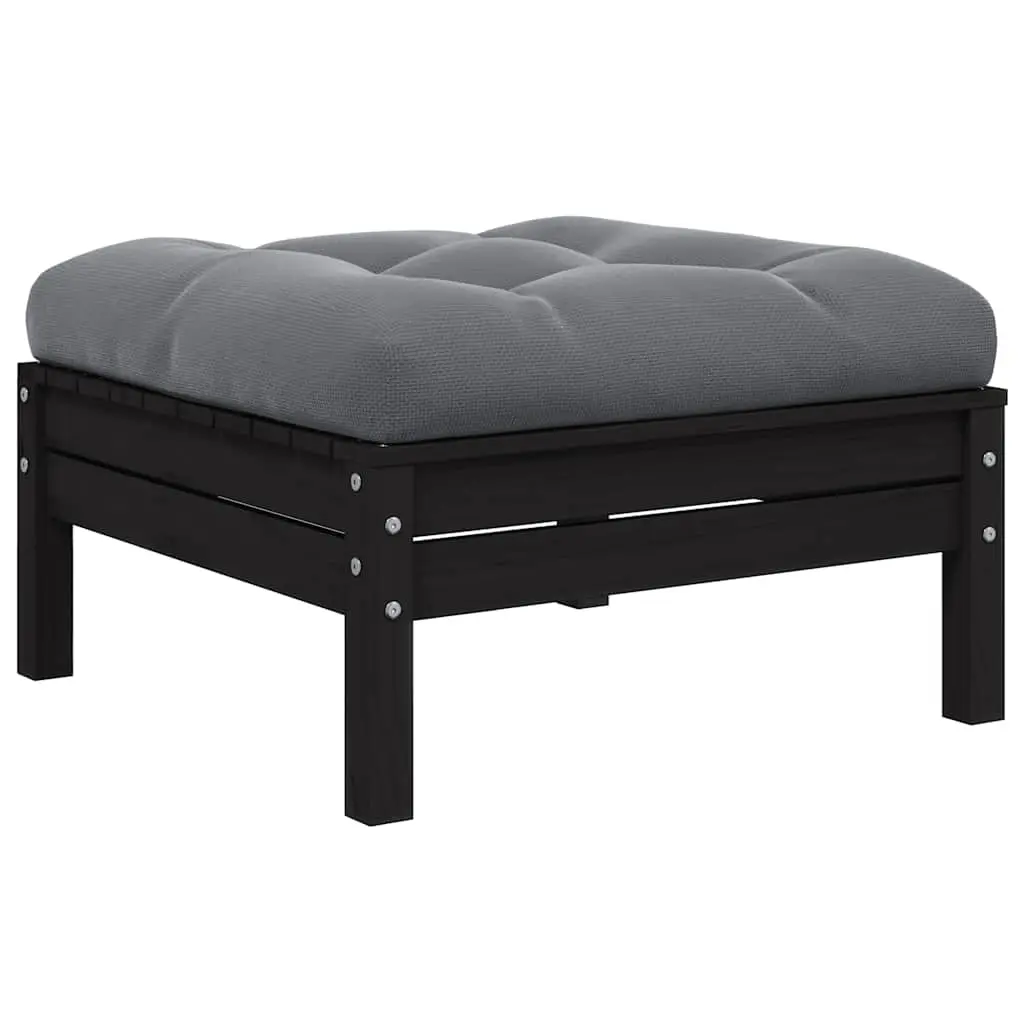 Garden Footstool with Anthracite Cushion Black Solid Pinewood 806644 - Furniture