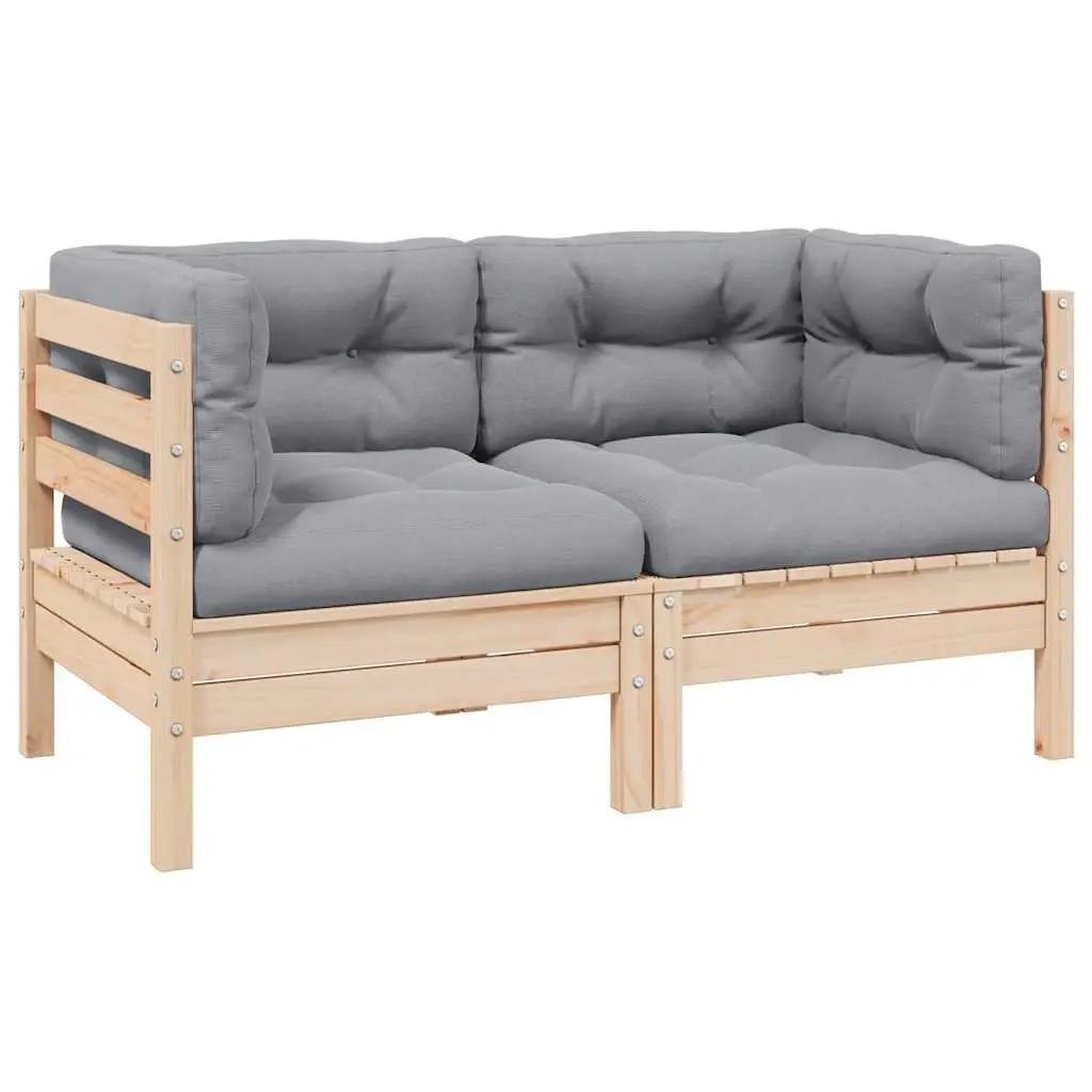 2-Seater Garden Sofa with Grey Cushions Solid Pinewood 806645