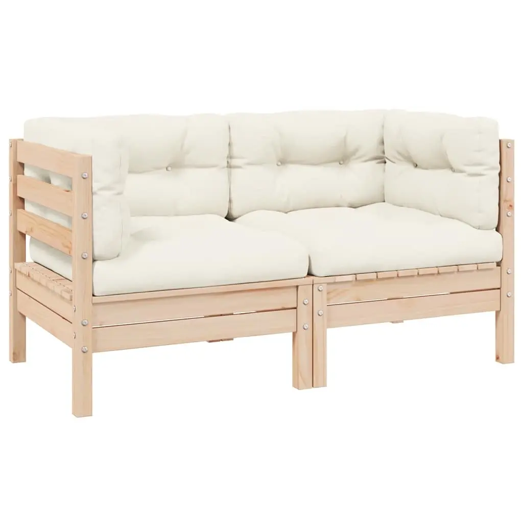 2-Seater Garden Sofa with Cream Cushions Solid Pinewood 806646