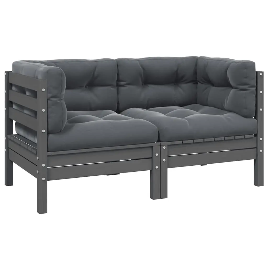 2-Seater Garden Sofa with Cushions Grey Solid Pinewood 806648