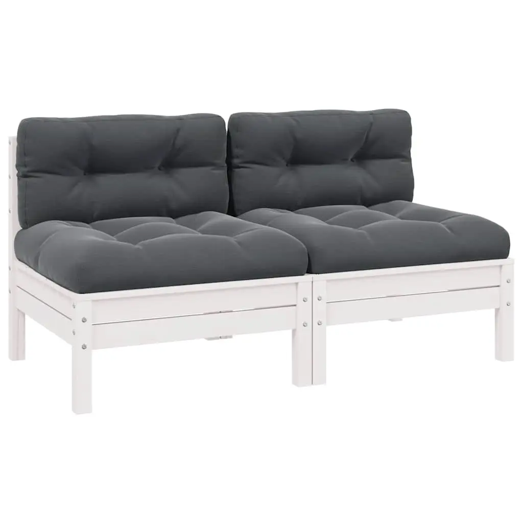2-Seater Garden Sofa with Cushions White Solid Pinewood 806653