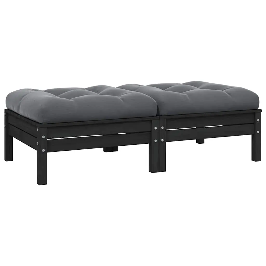 2-Seater Garden Sofa with Cushions Black Solid Pinewood 806662