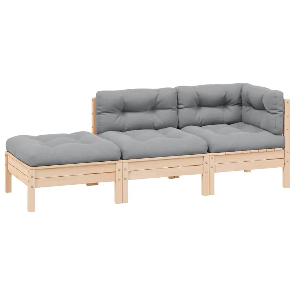 3 Piece Garden Lounge Set with Grey Cushions Solid Pinewood 806663 - Furniture