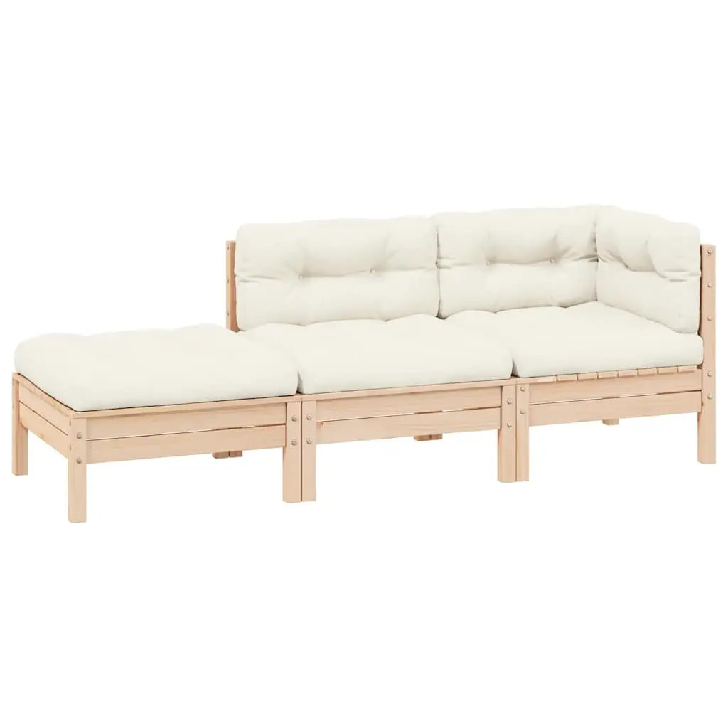 3 Piece Garden Lounge Set with Cream Cushions Solid Pinewood 806664 - Furniture