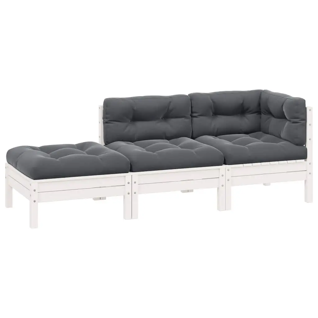 3 Piece Garden Lounge Set with Cushions White Solid Pinewood 806665 - Furniture